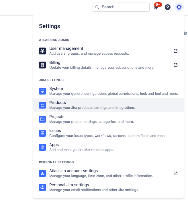 Jira product settings