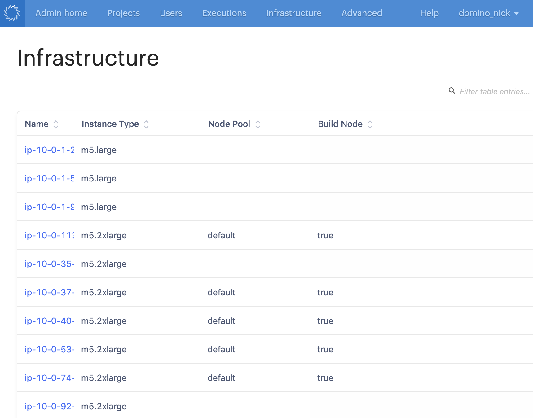 The infrastructure UI