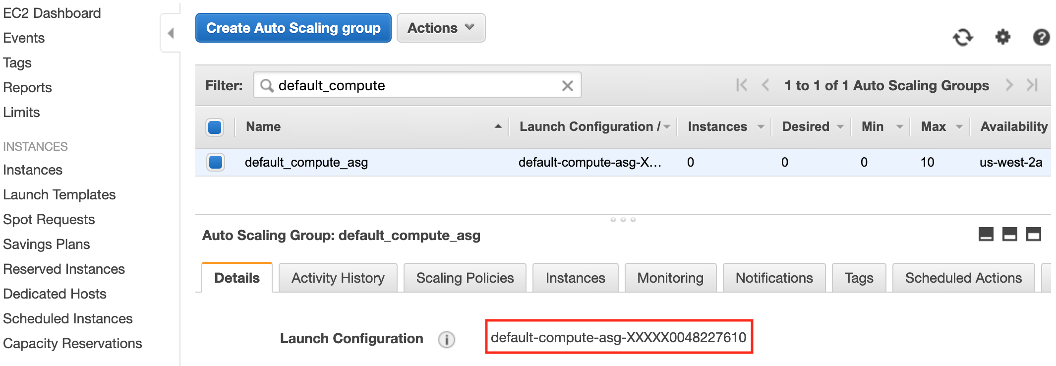 The launch configuration name