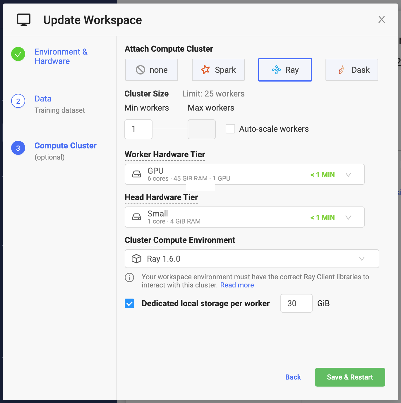 Ray cluster settings