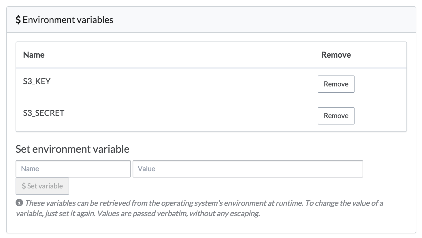 Environment variables