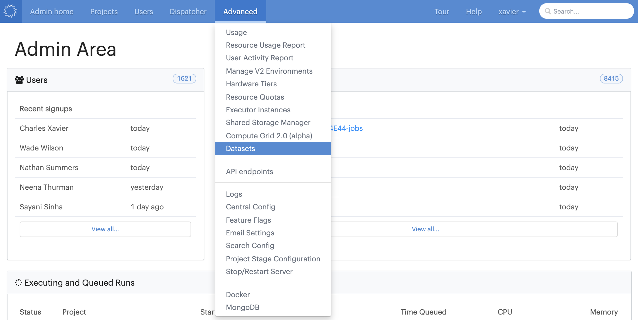 Datasets Admin Nav