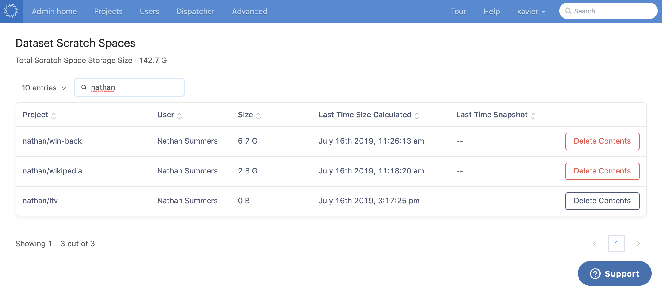 Confirm that the contents of datasets scratch space are deleted