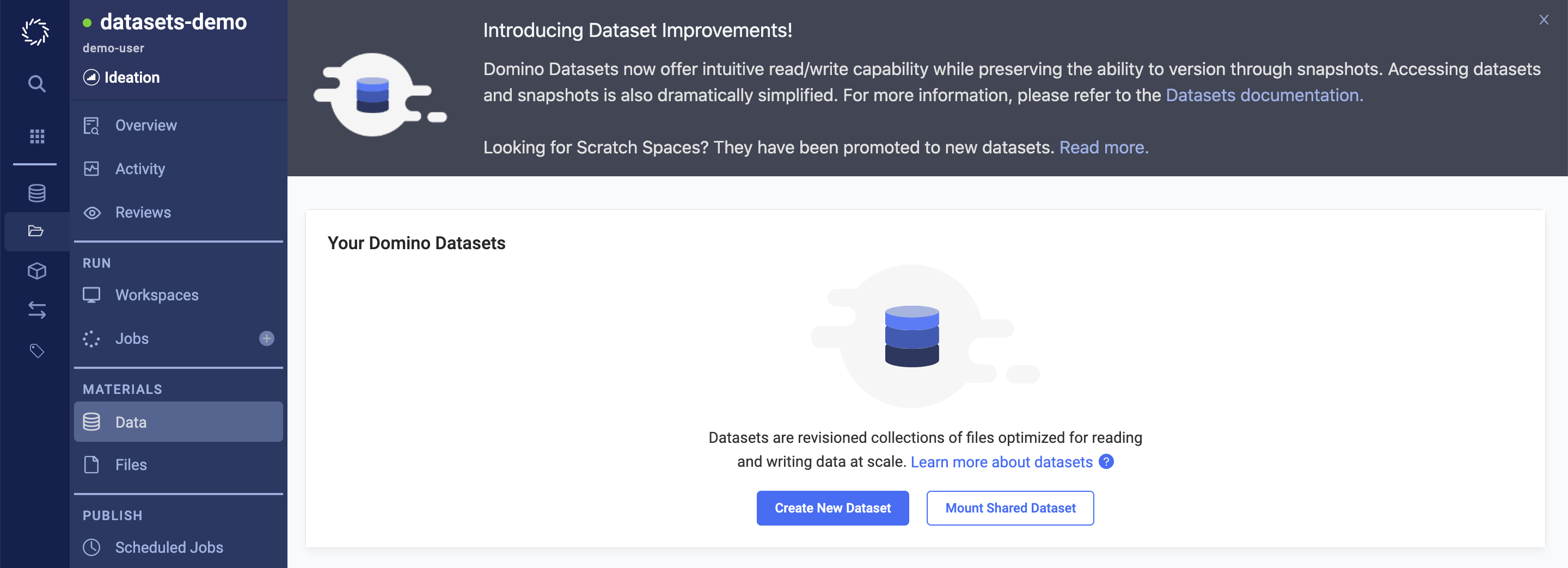 Datasets empty state