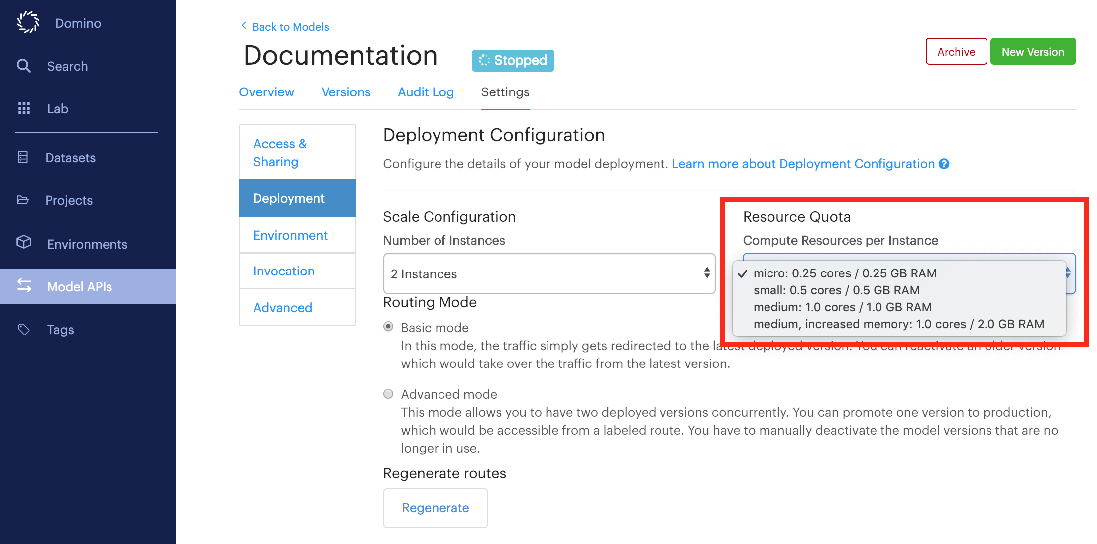 Deployment configuration