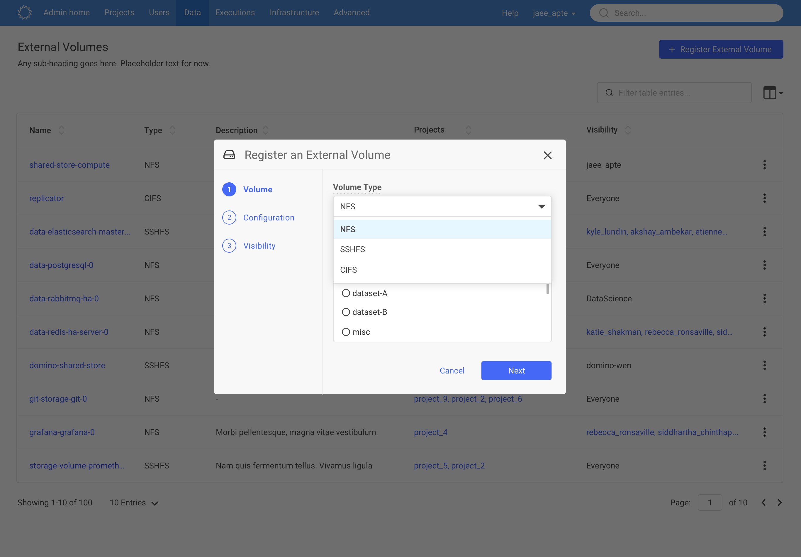 Register external data volumes