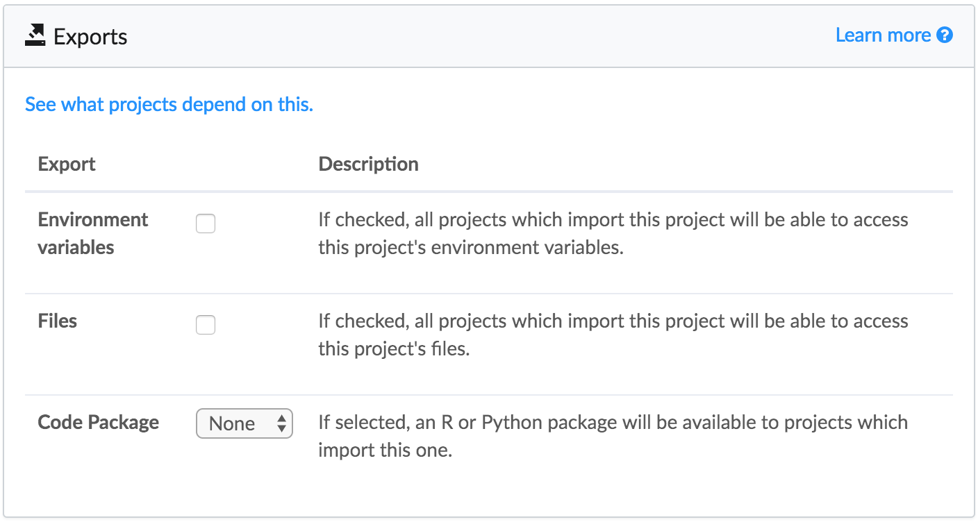 Configure project content Exports