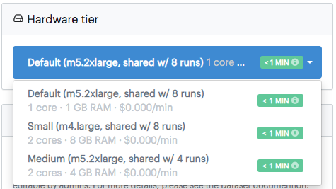 Hardware tier dropdown