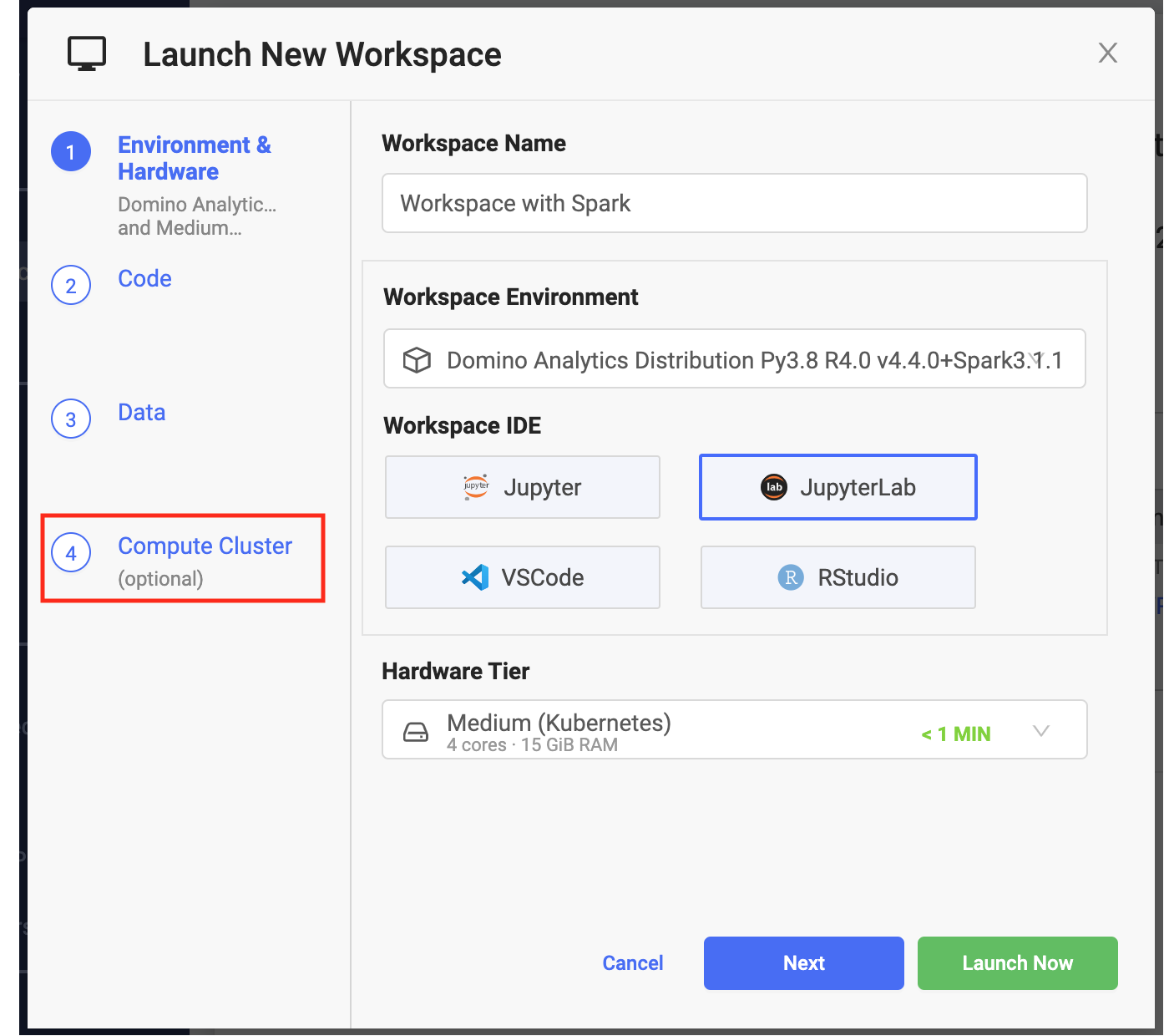 Create an on-demand Spark cluster in a Workspace