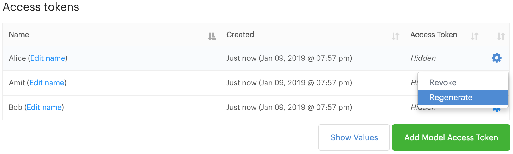 Revoke or regenerate an access token