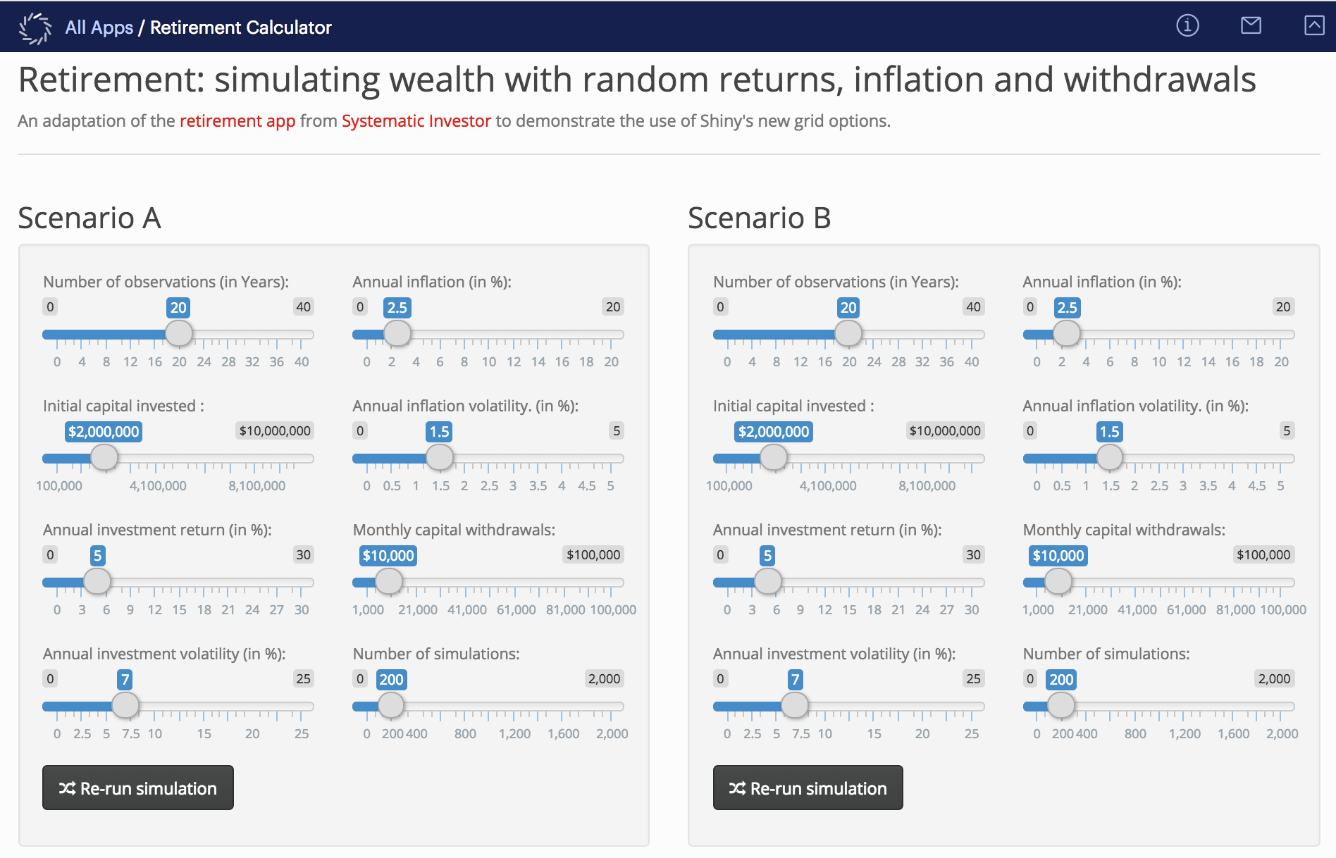 screenshot of an interactive retirement age app hosted on Domino