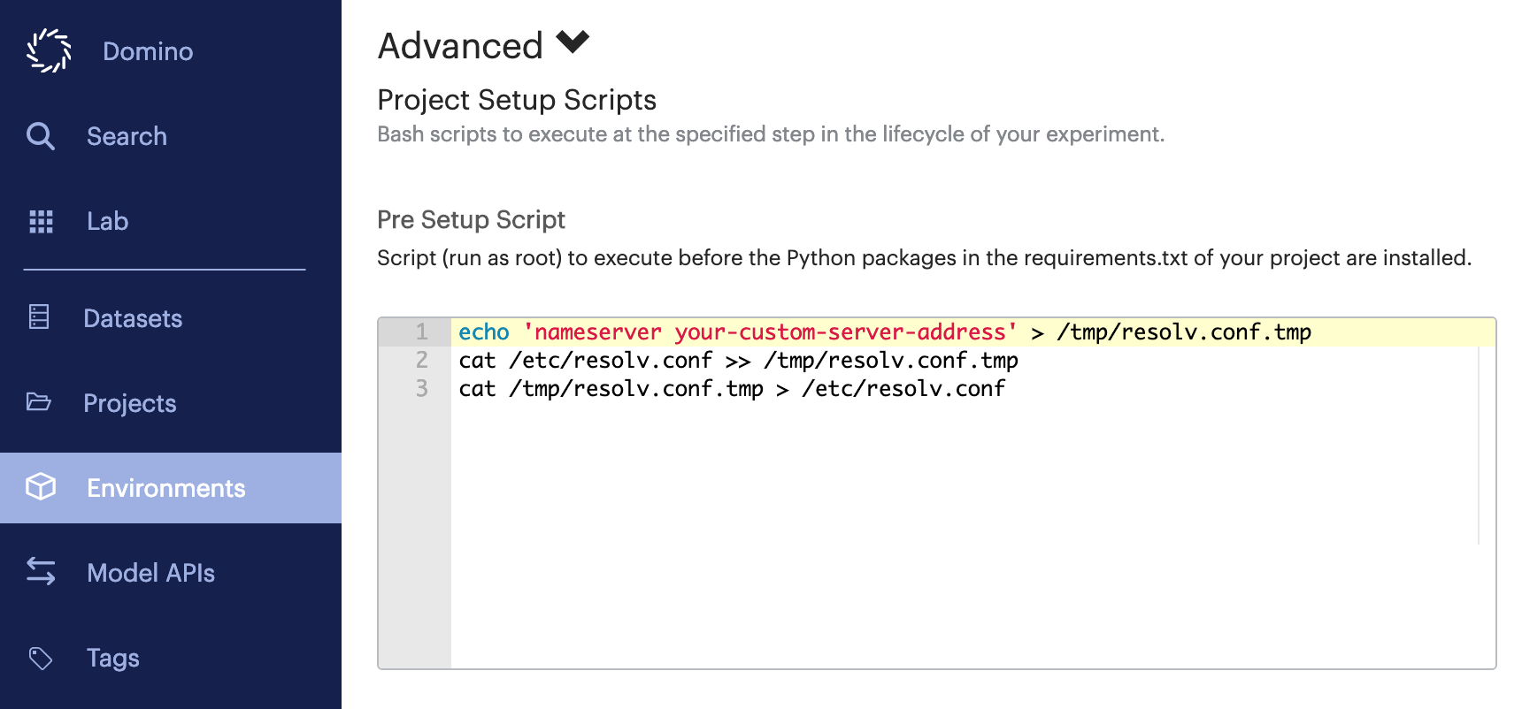 Populate the Pre Setup Script