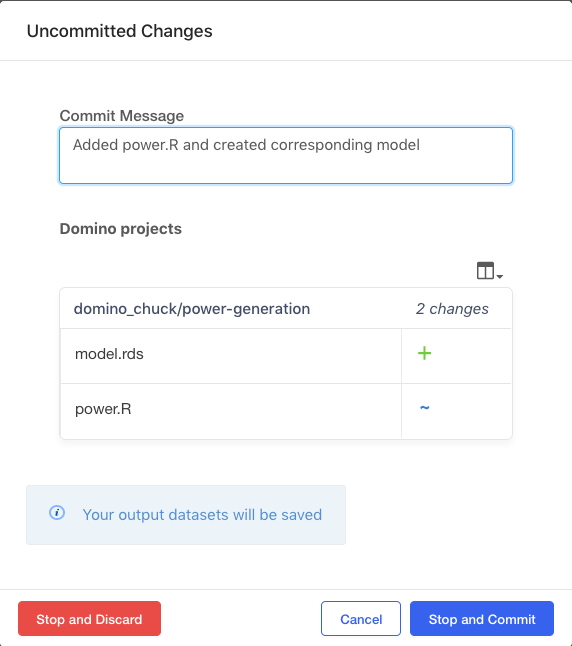 Stop and commit in a Workspace