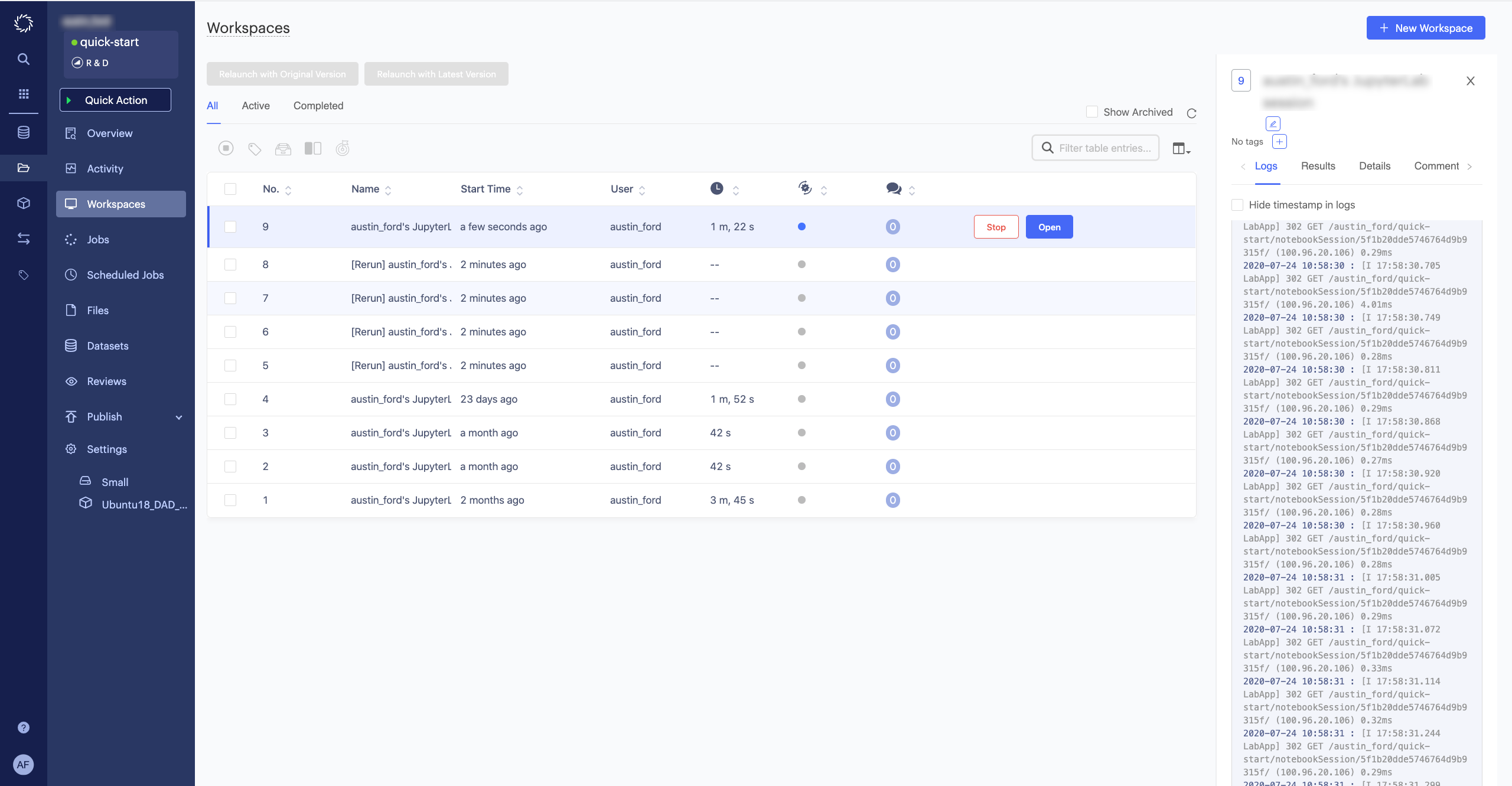 Workspace overview