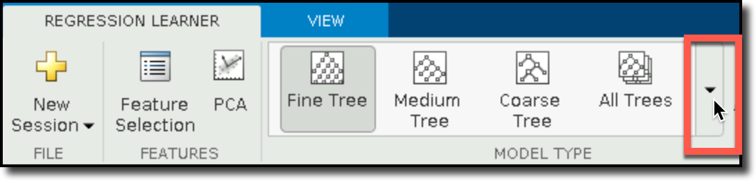 Arrow to access the model types