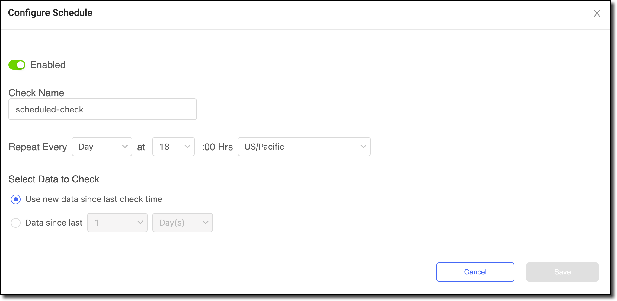 Configure Schedule window to set up scheduled checks.