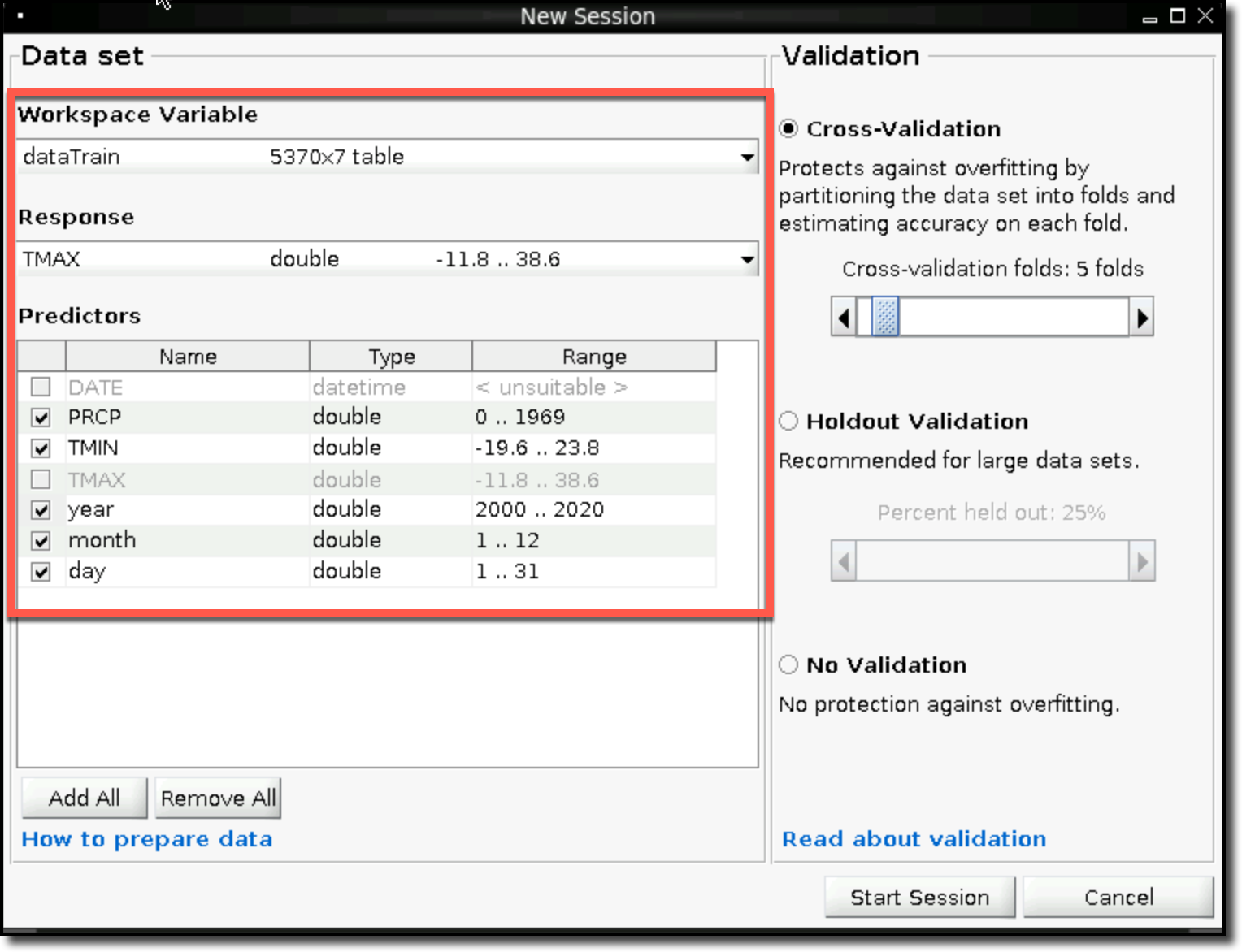 The MATLAB variables