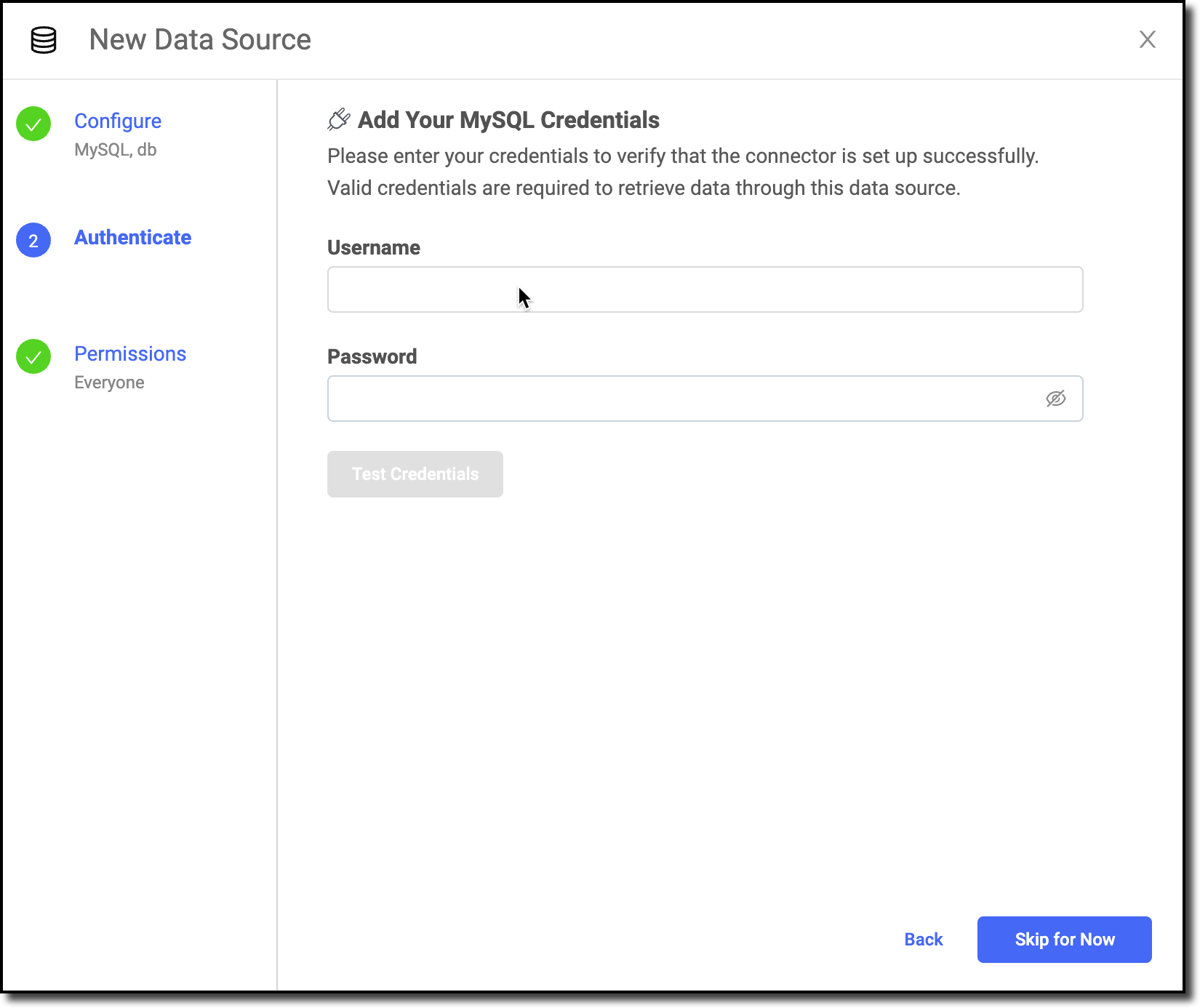 Add MySQL credentials