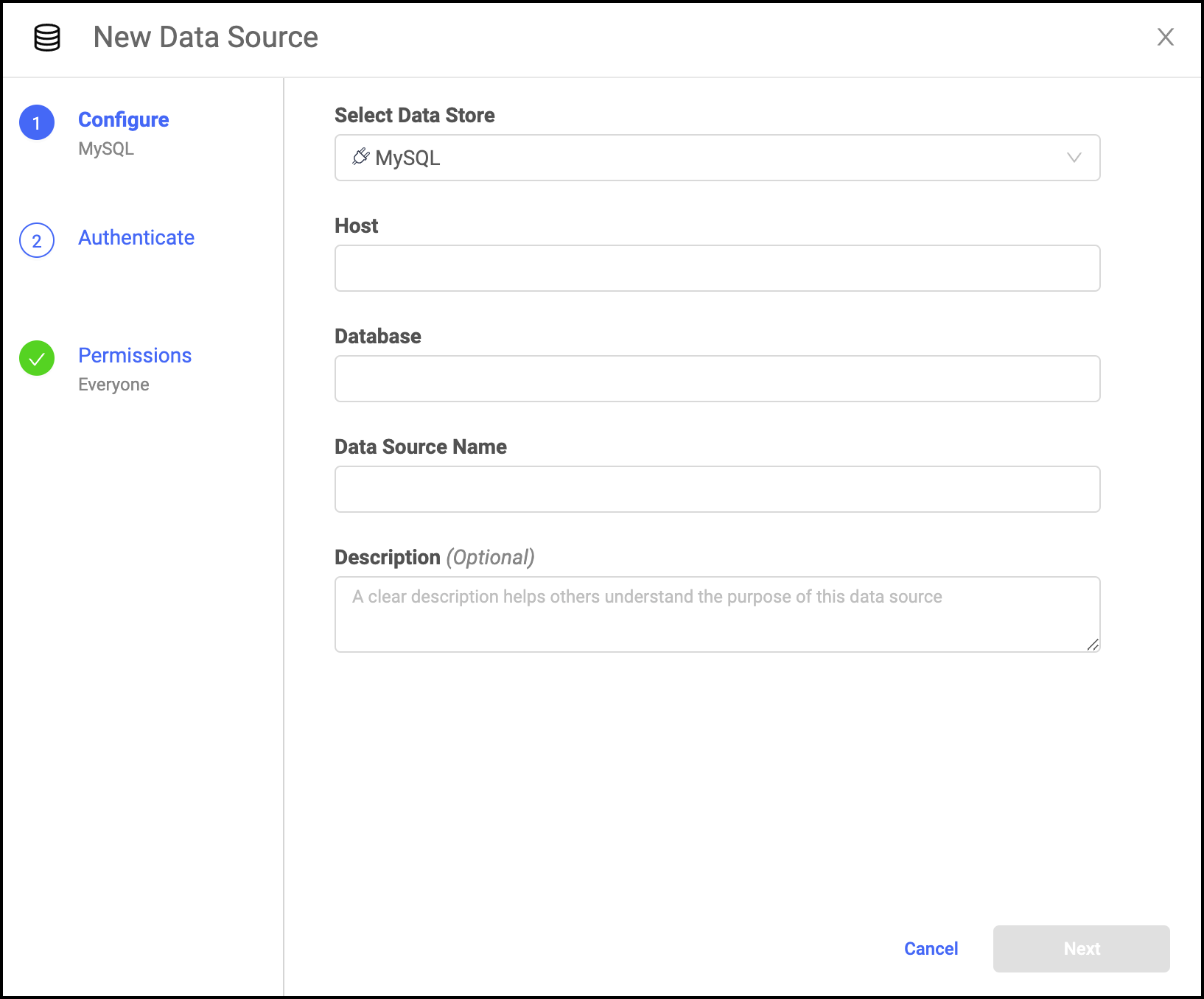 Select MySQL as the Data Source