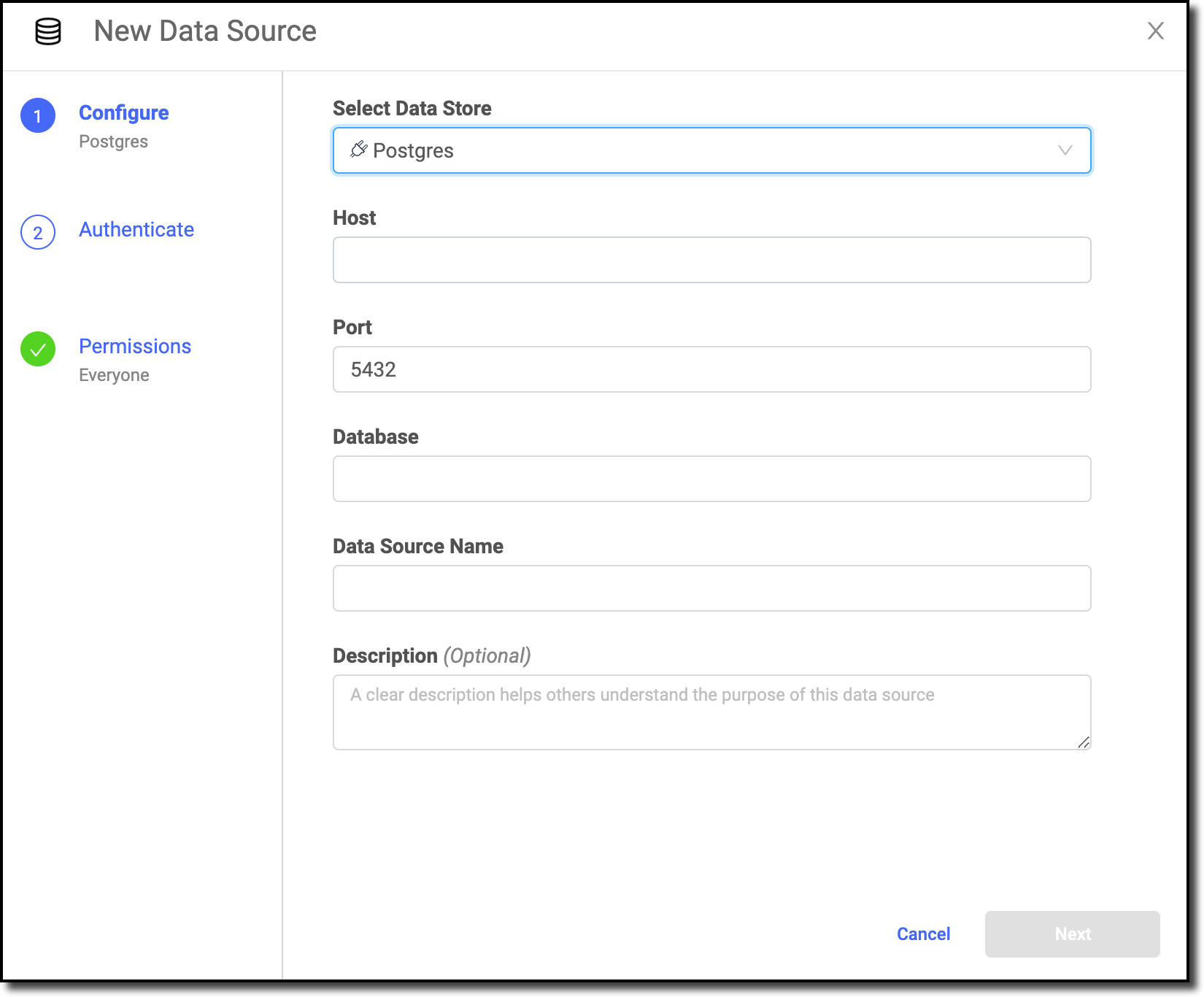 Select Postgres as the Data Source