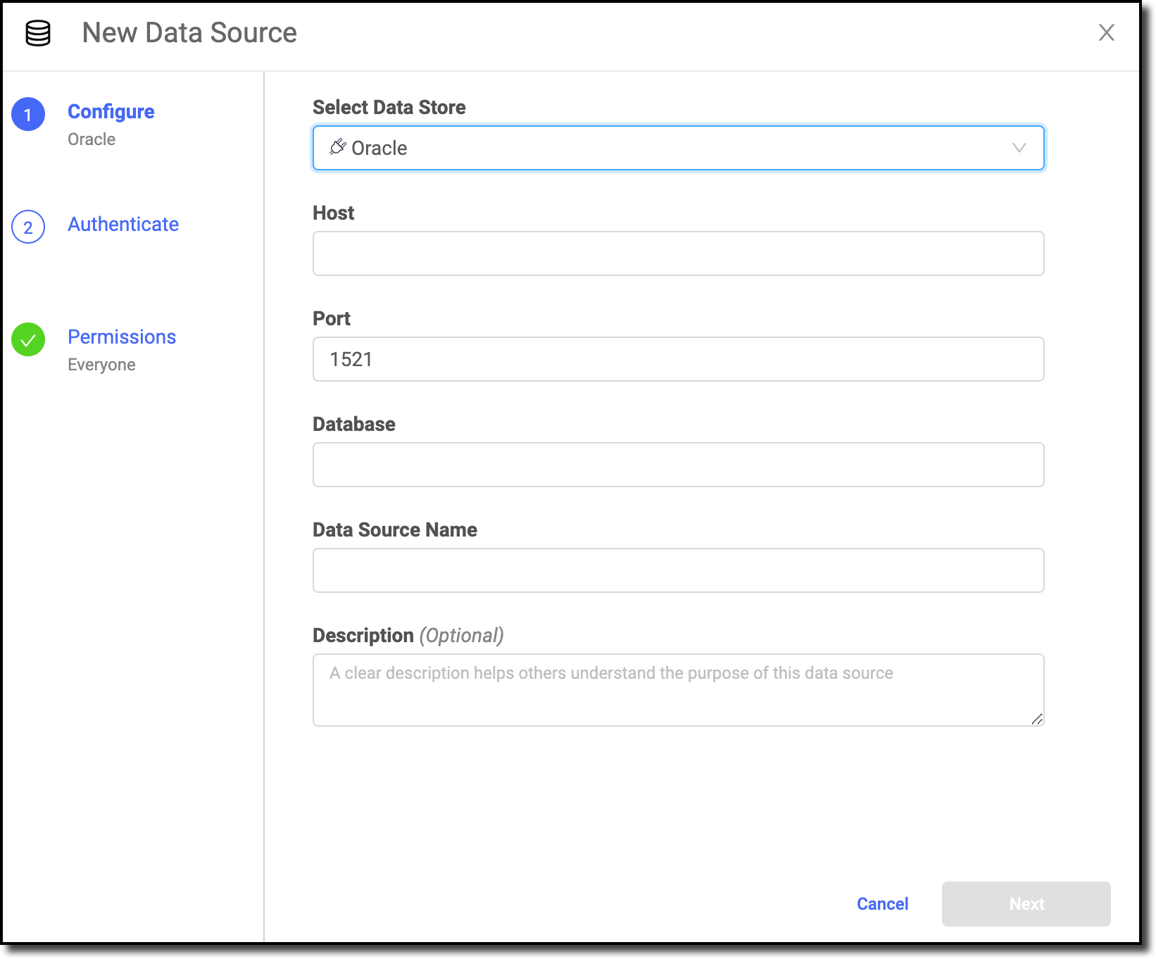 Select Oracle as the Data Source