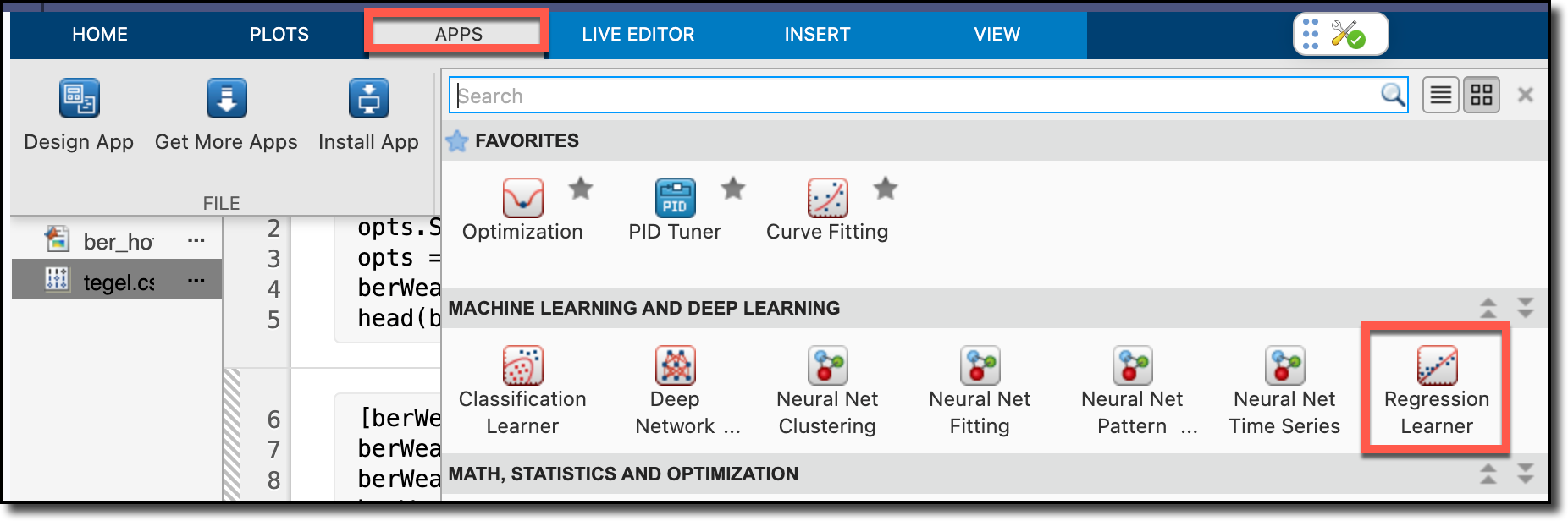 The regressions learner icon