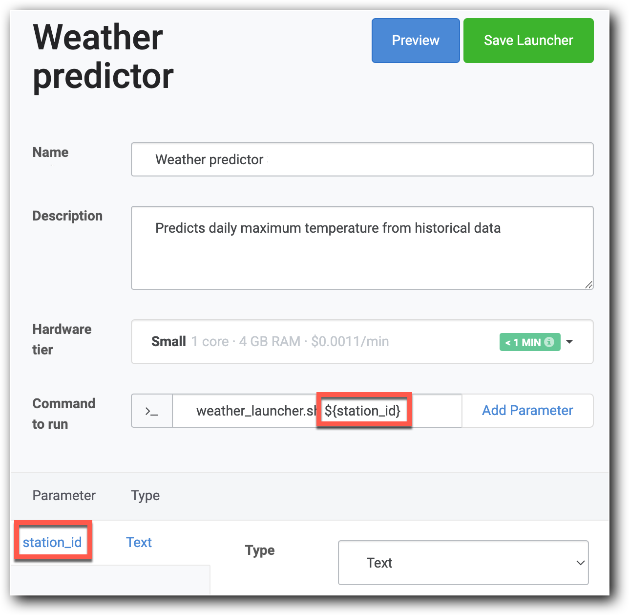 Update the parameter name in the form