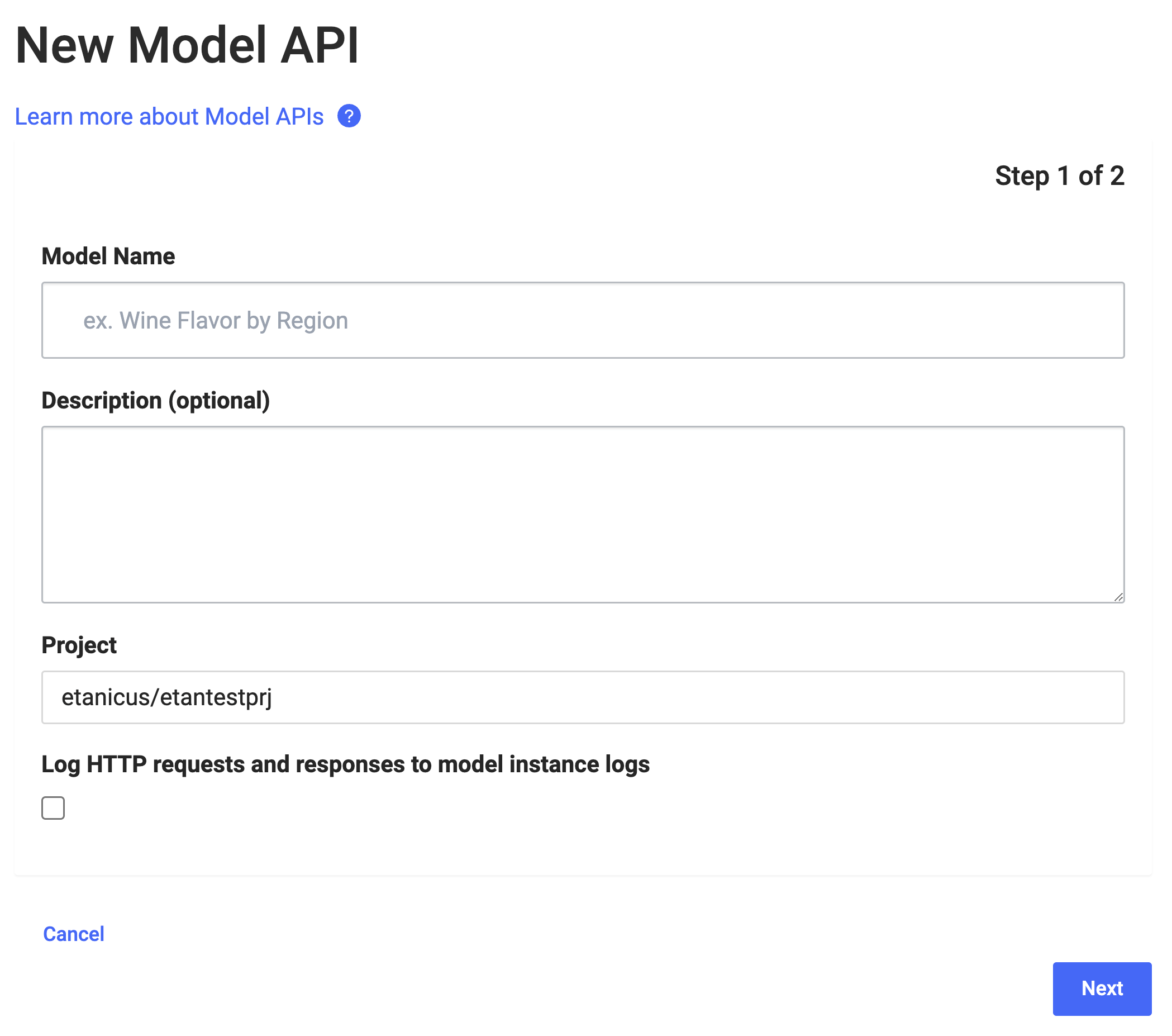 New model setup wizard