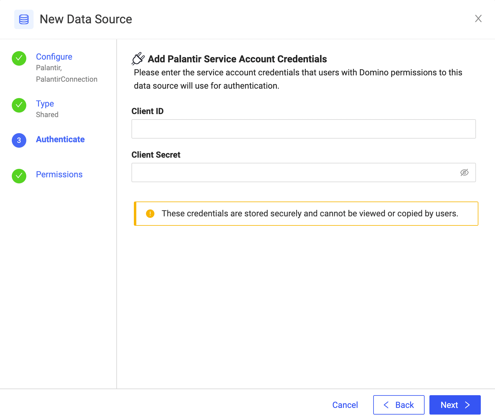 Palantir credentials, secret ID and client ID