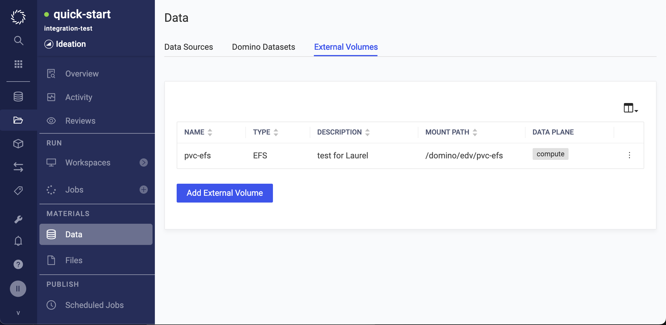 Hybrid external data volumes