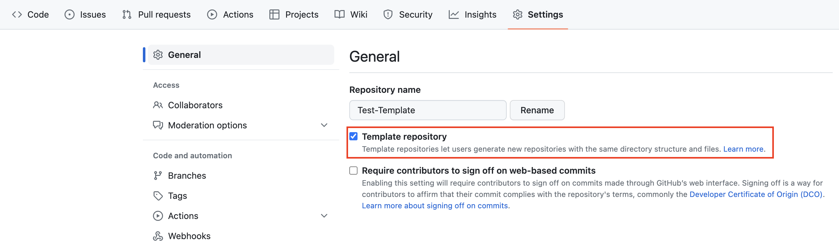 GitHub template repository selection