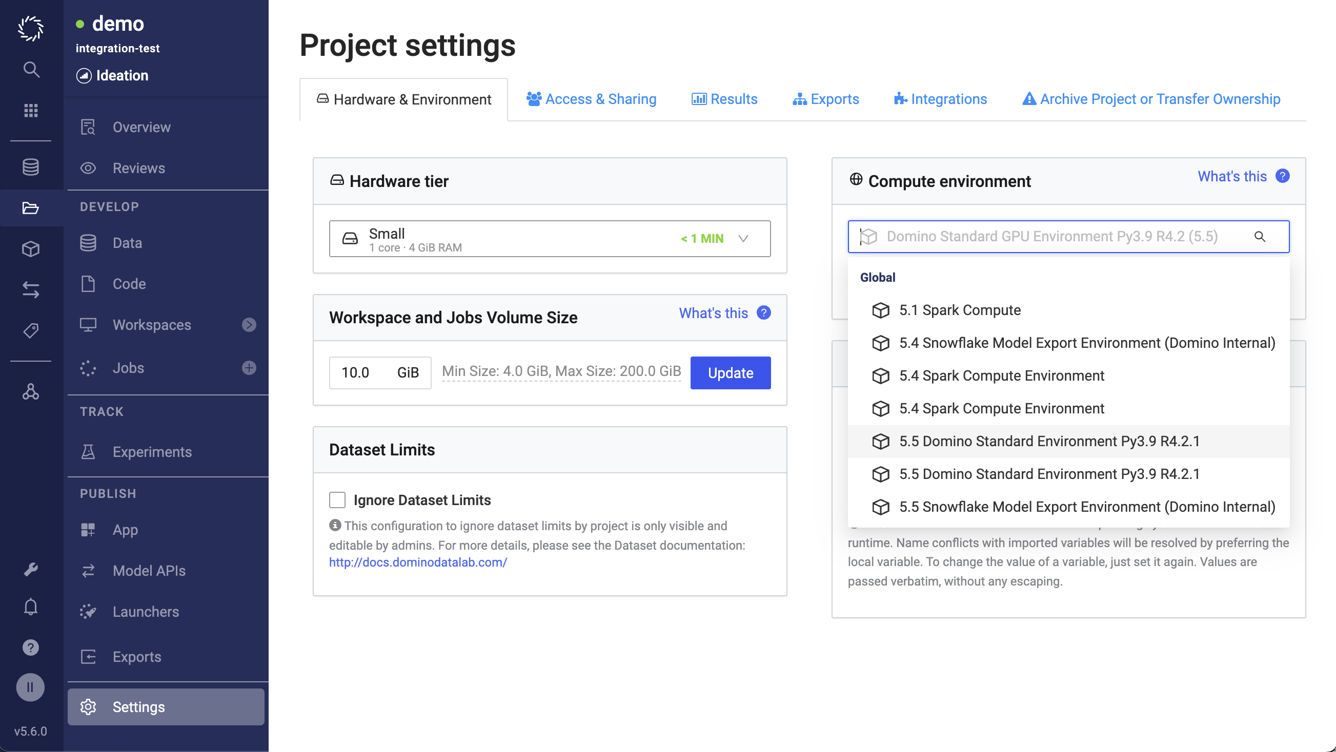 Select a project environment