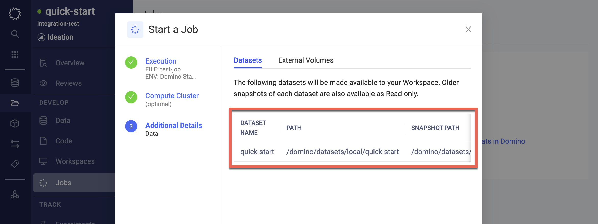 Dataset path in the new job dialog