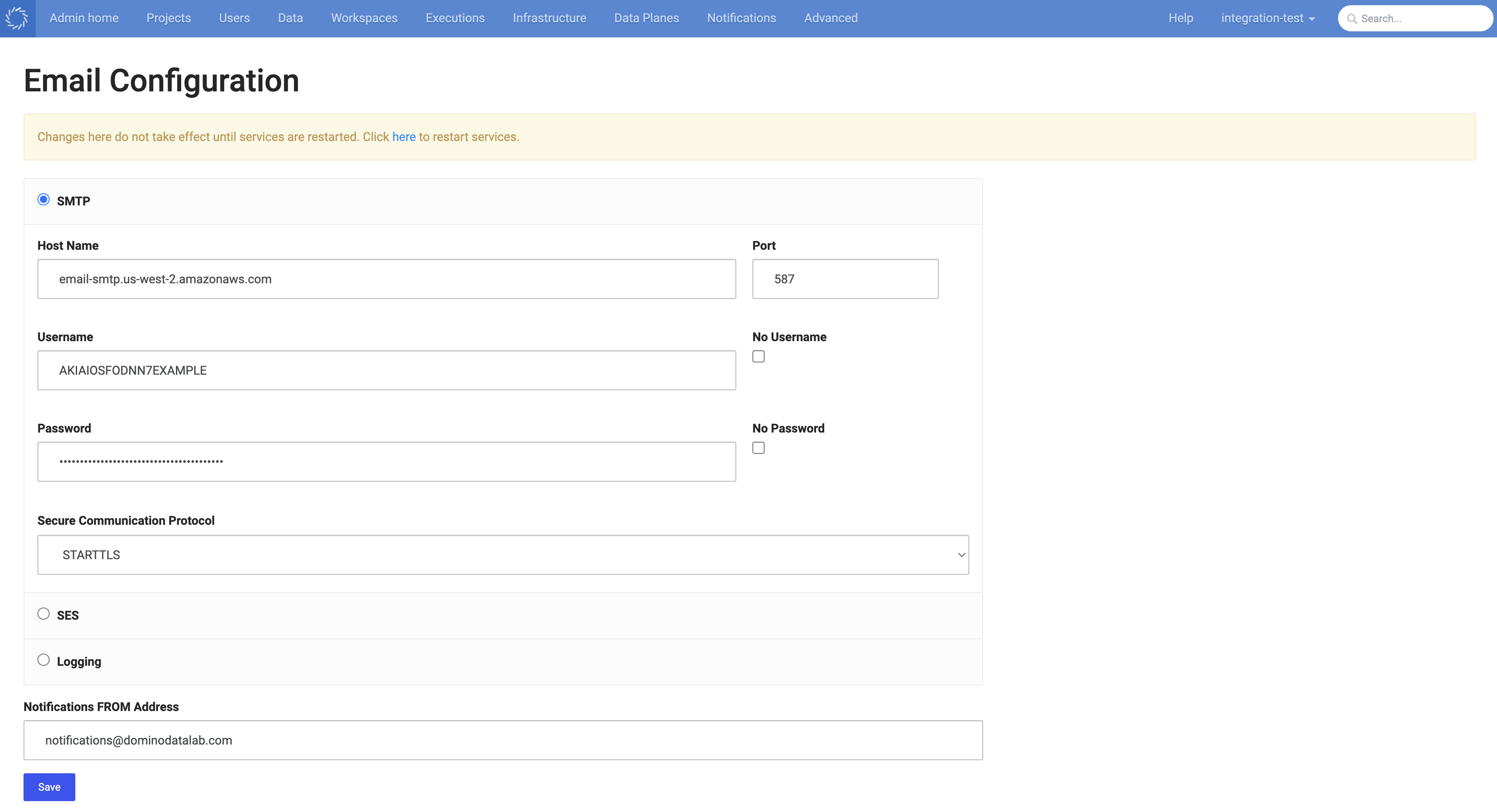 SMTP settings