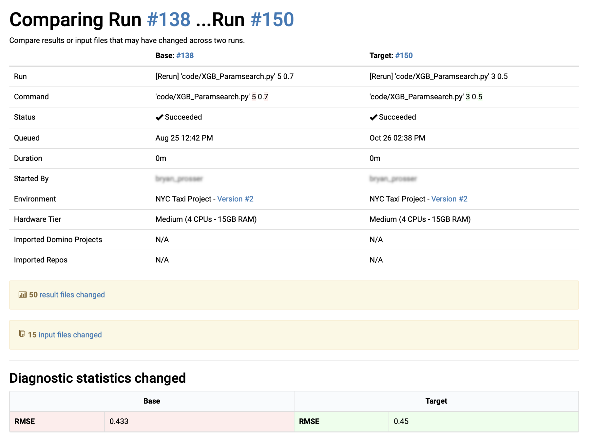 Compare Run results