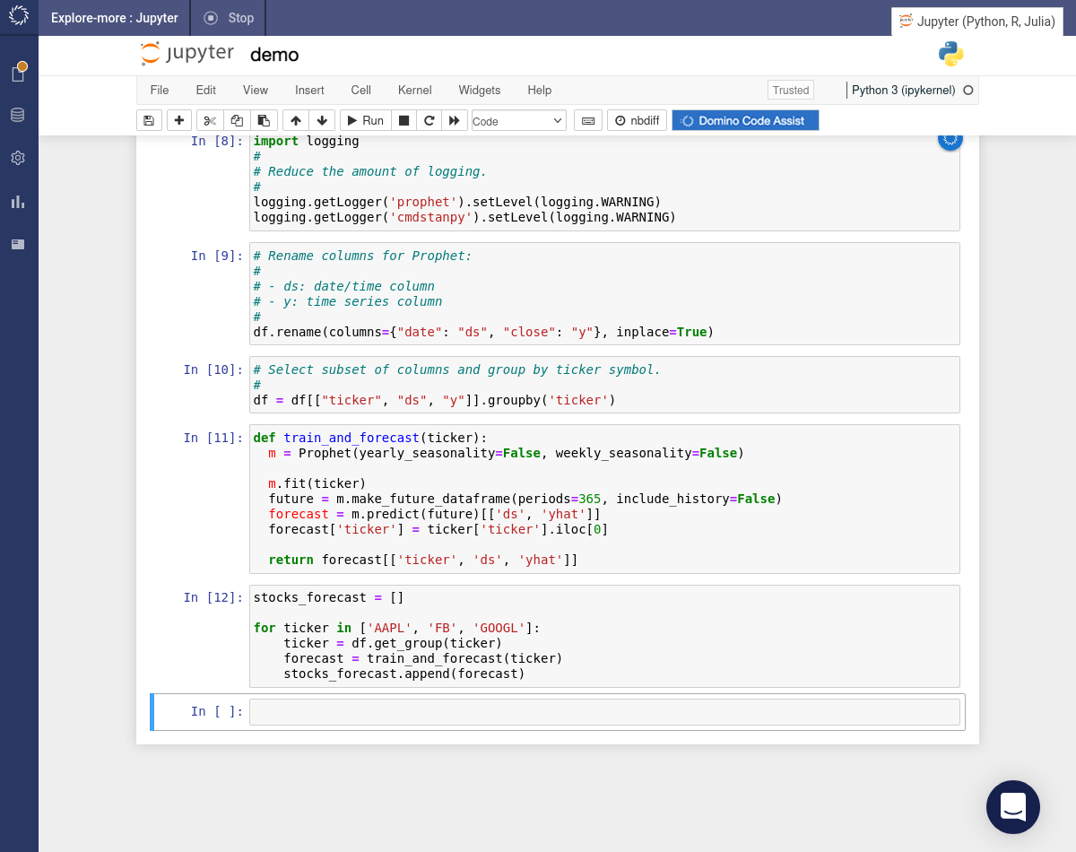 Code inserted into notebook cells