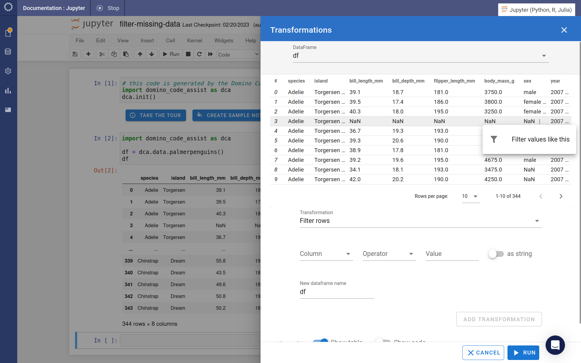 Hover then select Filter values like this