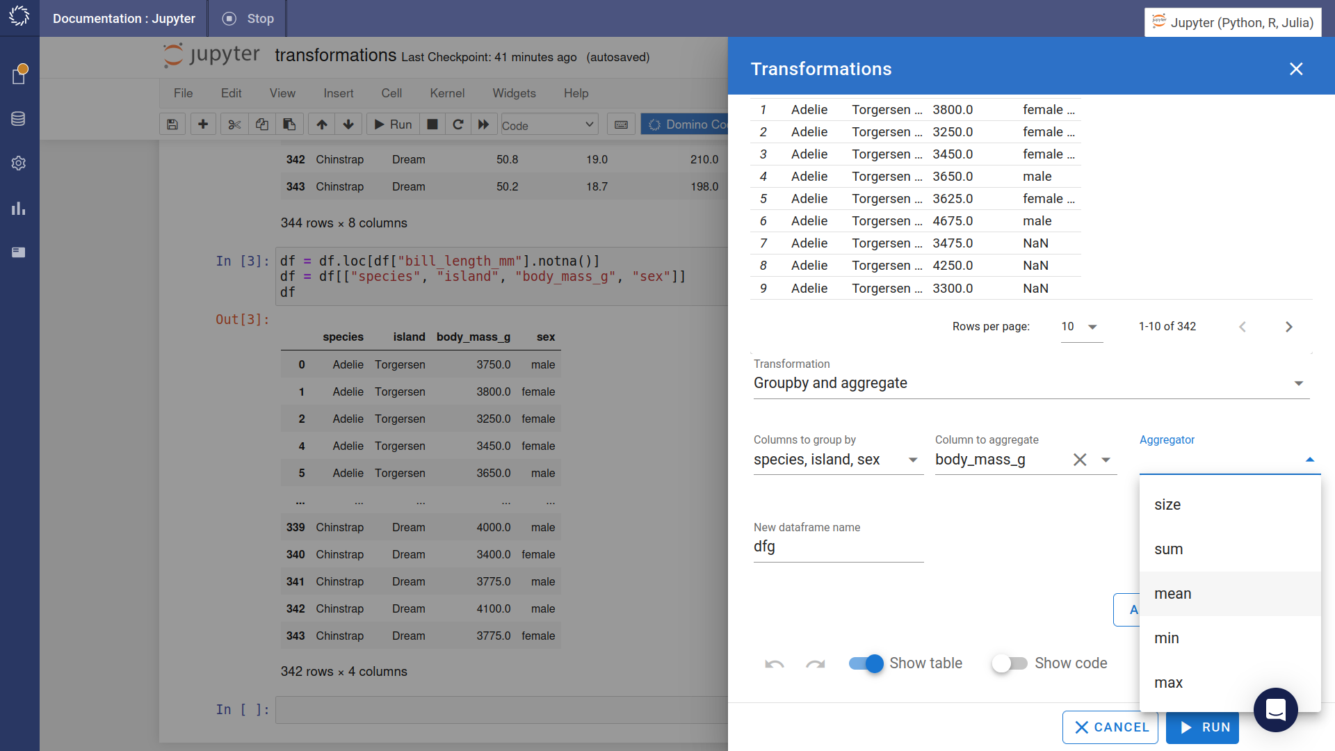 Select an aggregate function