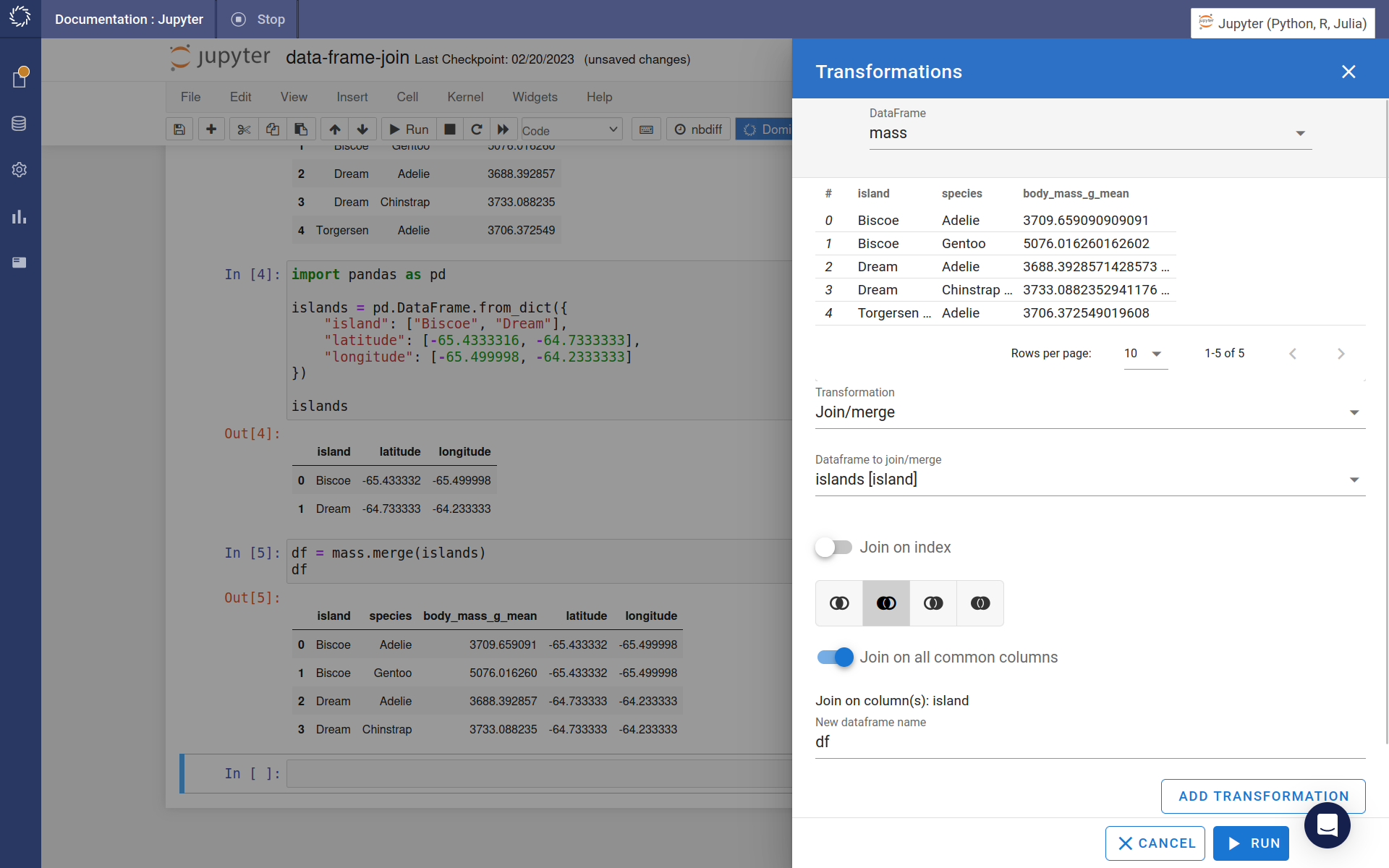 Select different join types