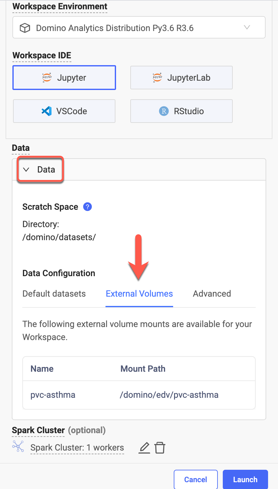 Mount volumes with an on-demand Spark cluster