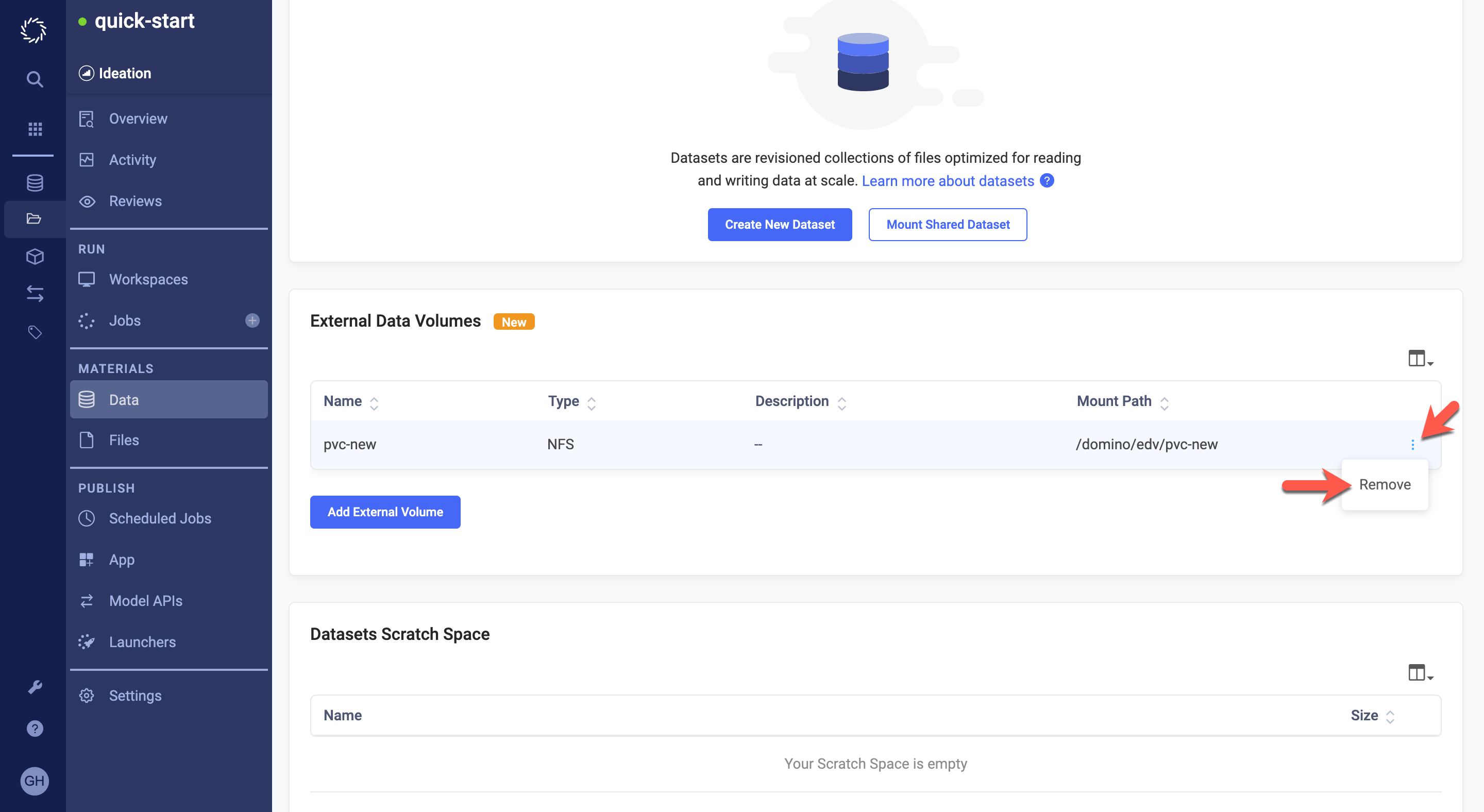 Where to click to remove an EDV