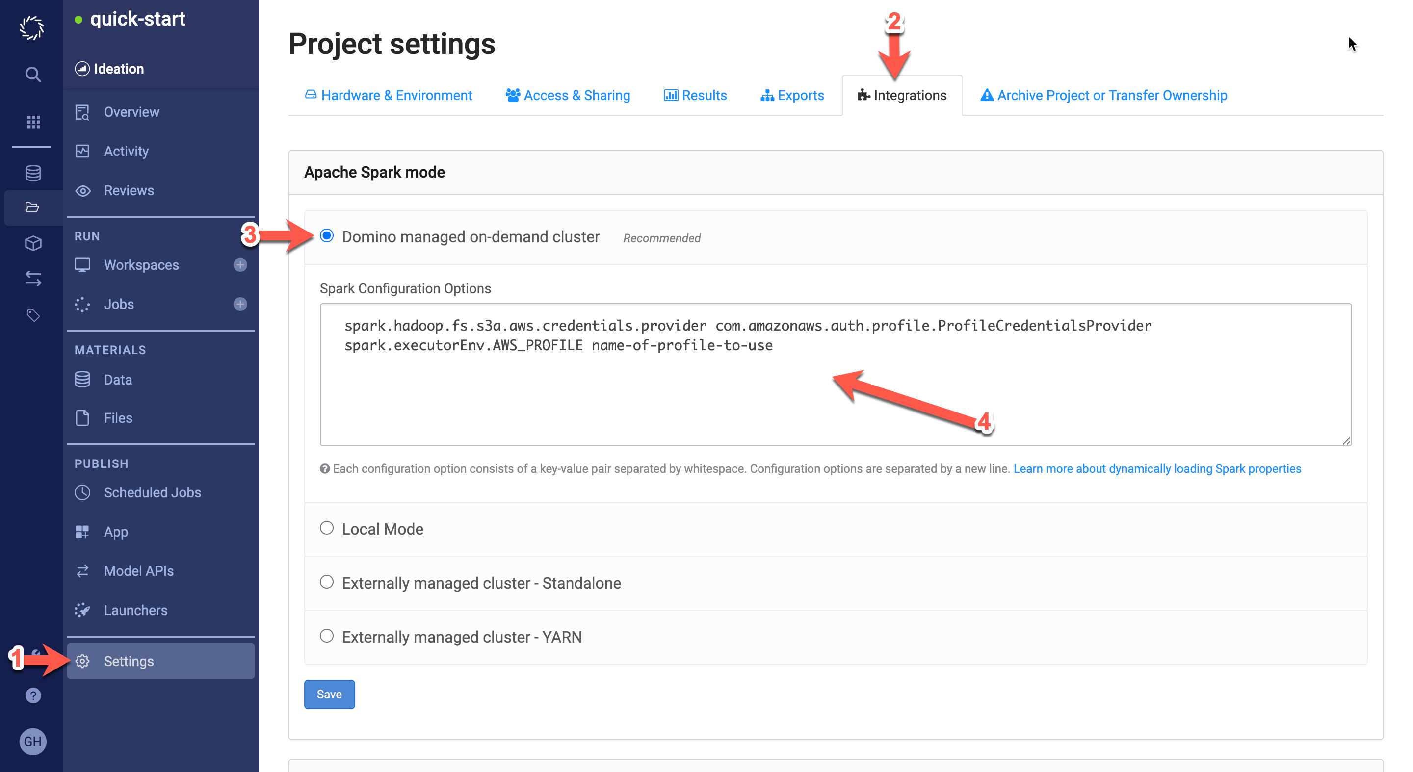 Configure Spark context from Domino project settings